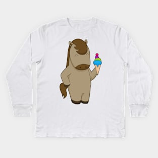 Horse Waffle ice cream Kids Long Sleeve T-Shirt